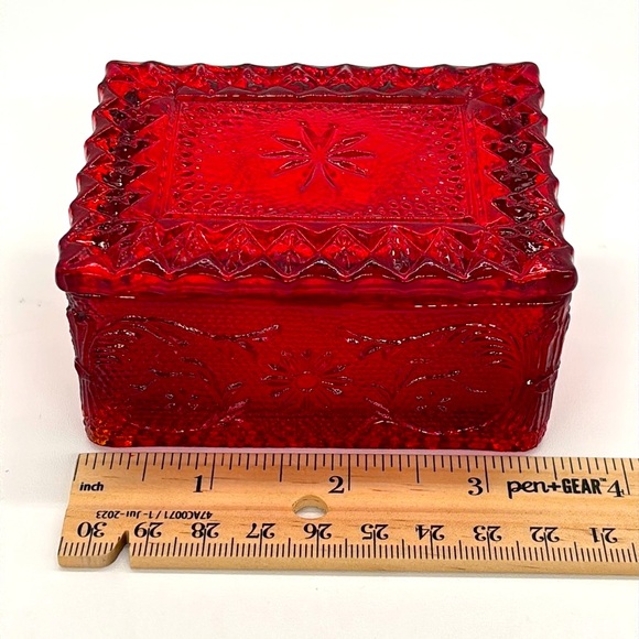 Indiana Glass Ruby Red Amberina Glass Trinket Box - Picture 7 of 12